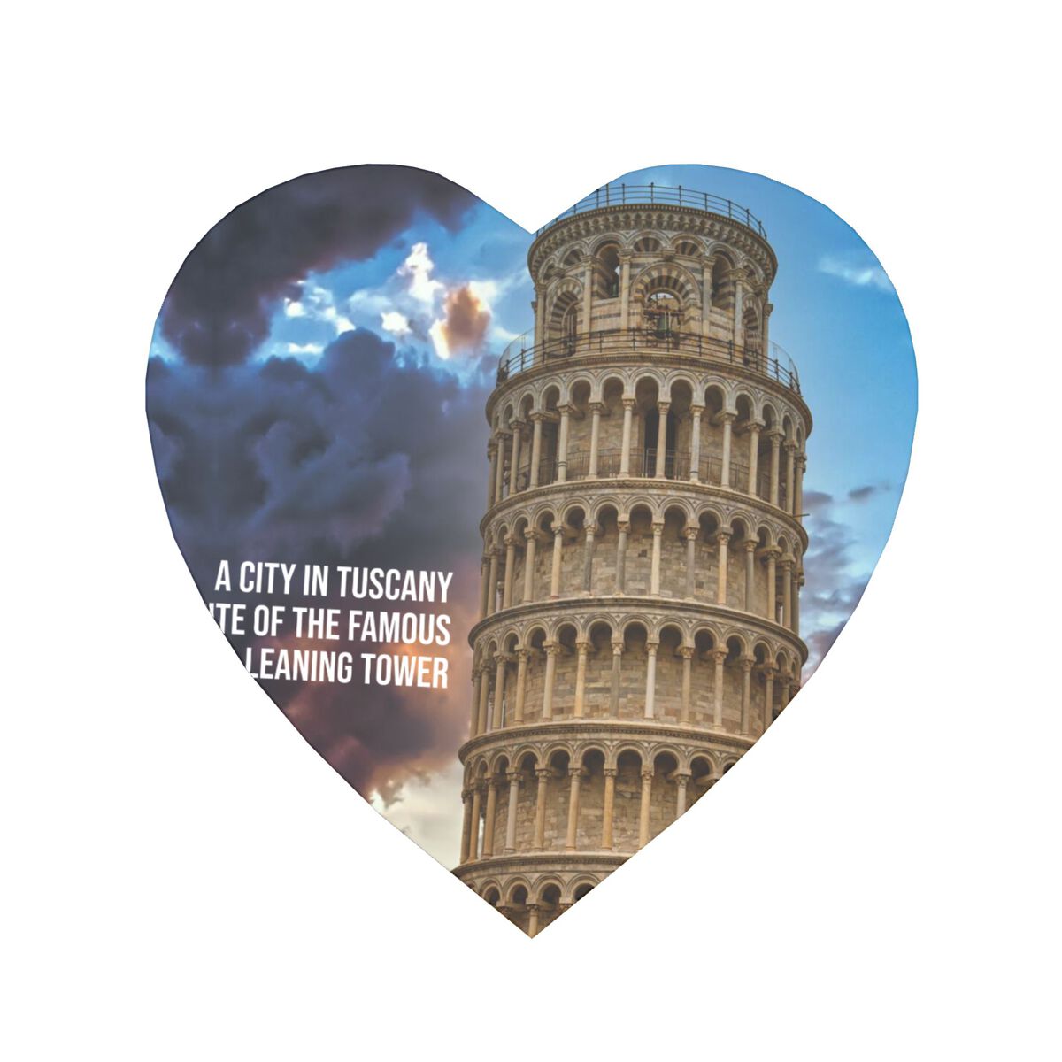 painting of the leaning tower of pisa at sunset with clouds in the background